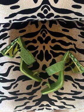 Gianni Bini Green Jeweled Block Heel Sandals